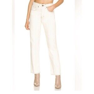 Veronica Beard Blake Classic Straight High Rise Buttonfly‎ Denim Jeans Ecru 27/4